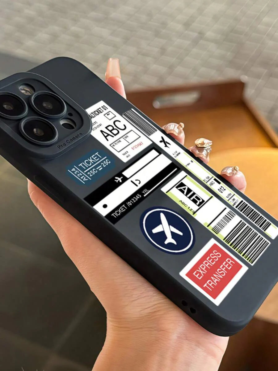 Fashionable Clear Boarding Pass Print Phone Case – Shockproof, Compatible with iPhone 11–16 Series