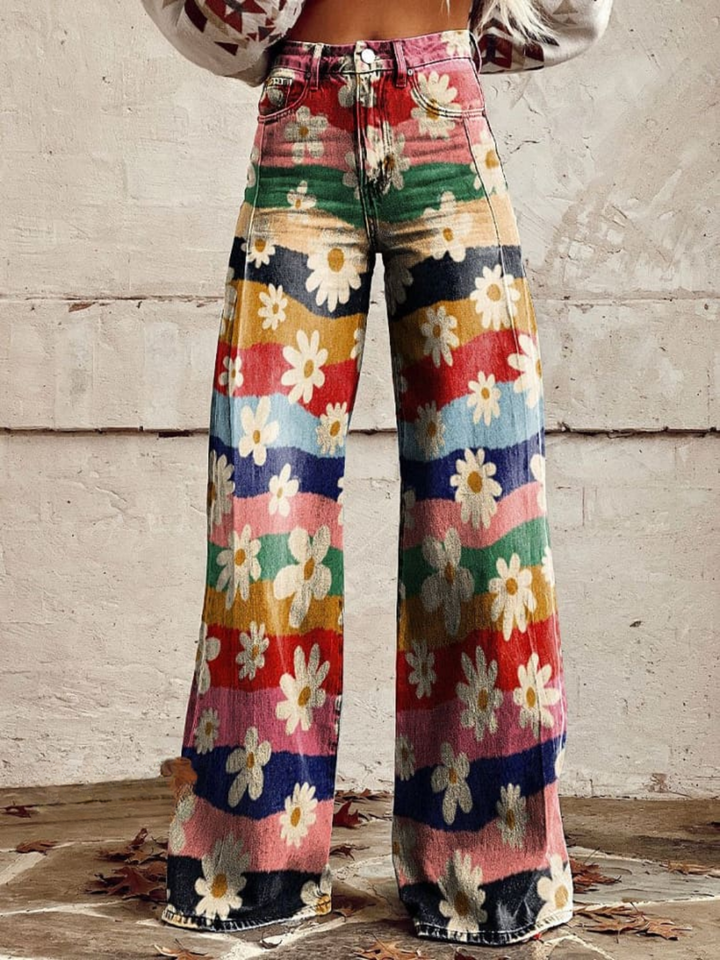 Jade Retro Floral Baggy Pants