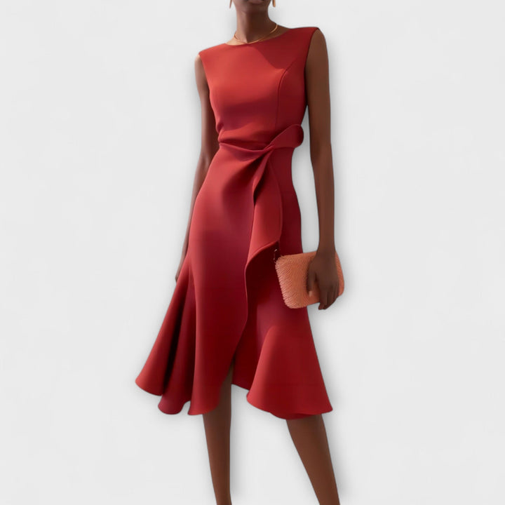 Julia Draped Asymmetric Midi Dress