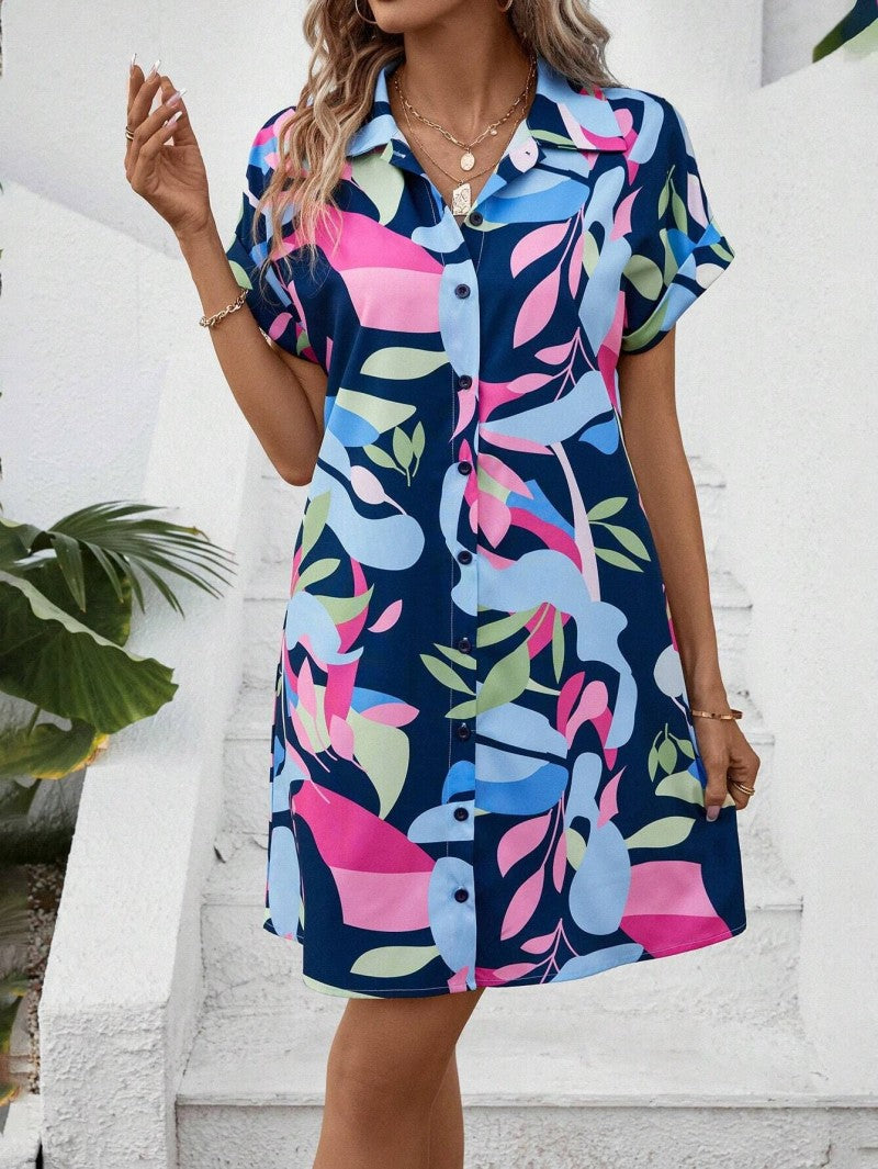 Angel Printed Button Down Dress