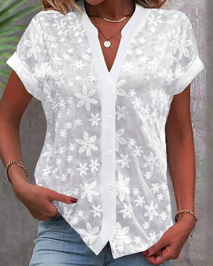 Rita Blouse with short sleeves and V-neck