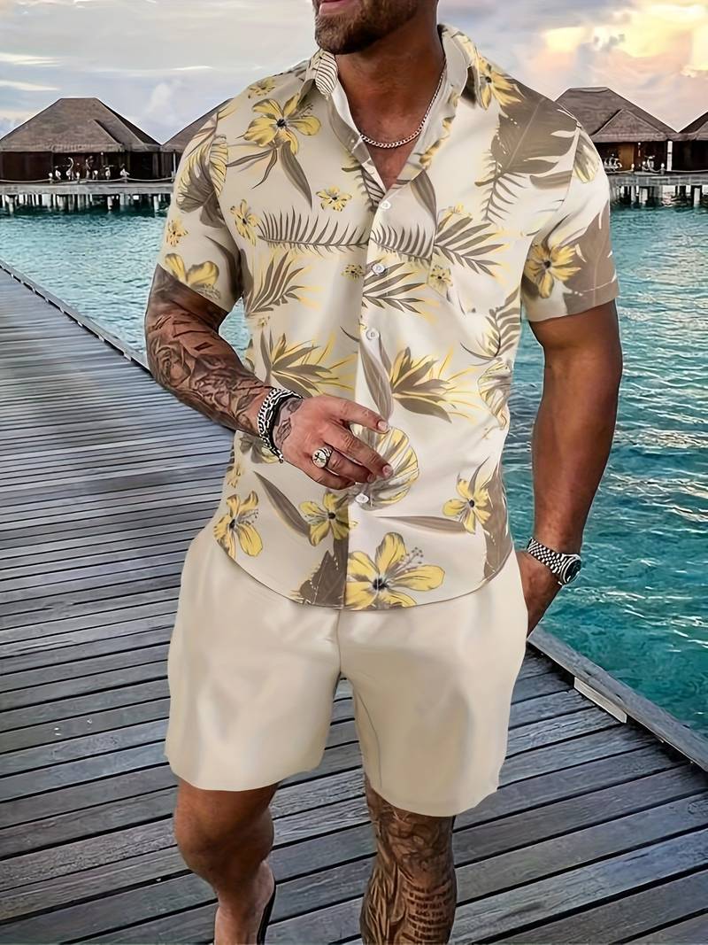 Enrico Trendy Floral Print 2-Piece Polo Shirt Set