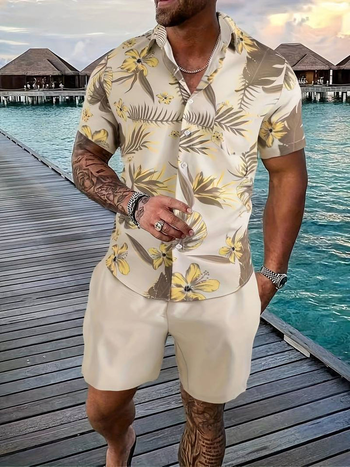 Enrico Trendy Floral Print 2-Piece Polo Shirt Set