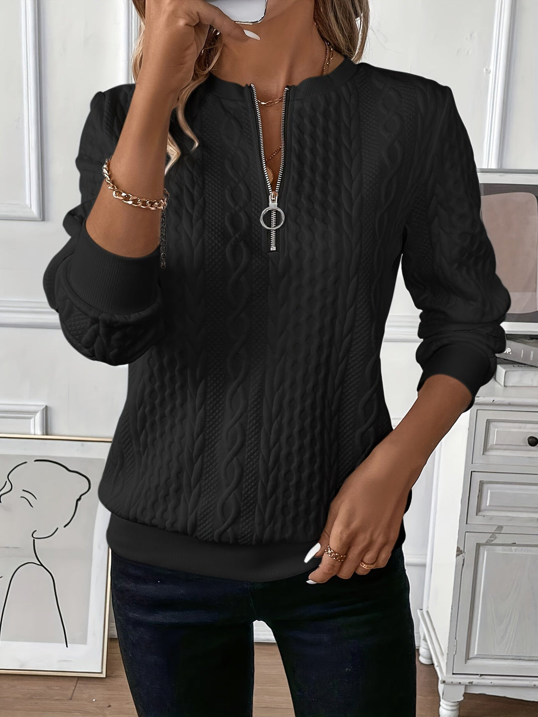 Elena Textured Quarter-Zip Pullover