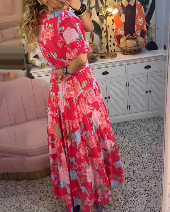 Lila Floral Print V-neck Pocket Dress