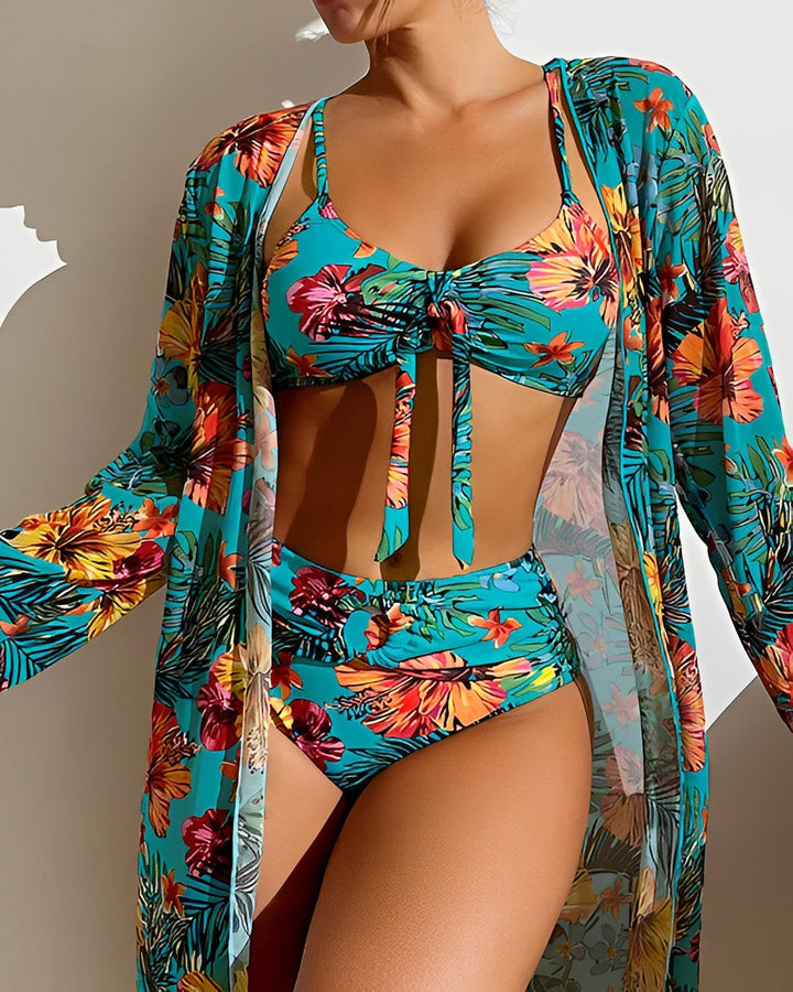 Jamie Tropical Print Bikini Set with Cover-Up