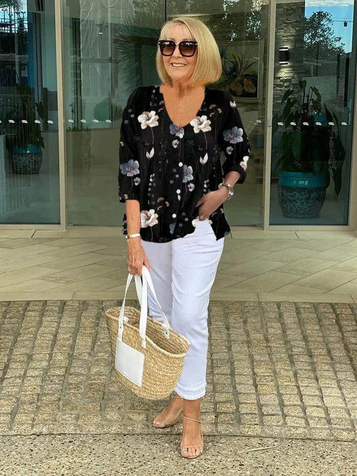 Lynette Elegant Floral Blouse With Button