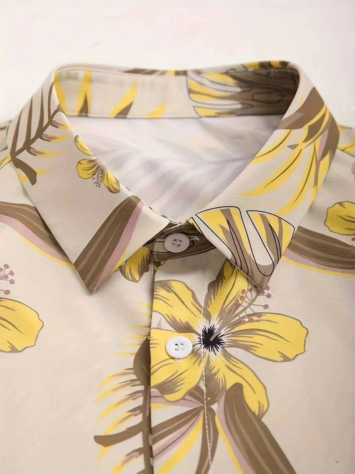 Enrico Trendy Floral Print 2-Piece Polo Shirt Set