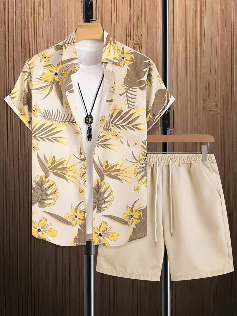 Enrico Trendy Floral Print 2-Piece Polo Shirt Set