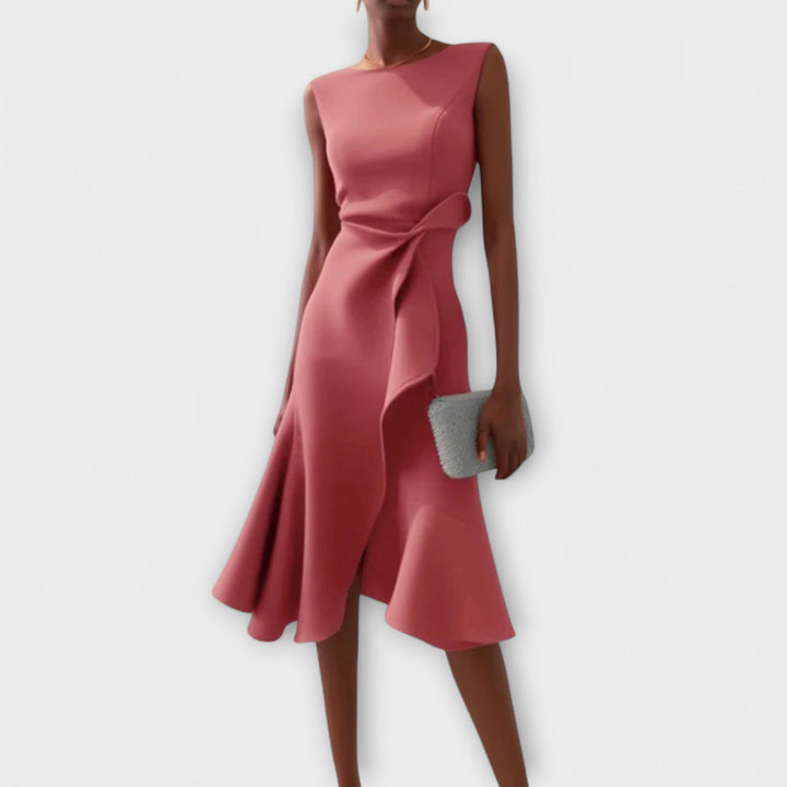 Julia Draped Asymmetric Midi Dress