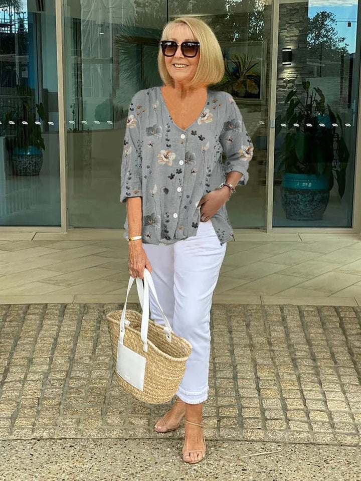 Lynette Elegant Floral Blouse With Button