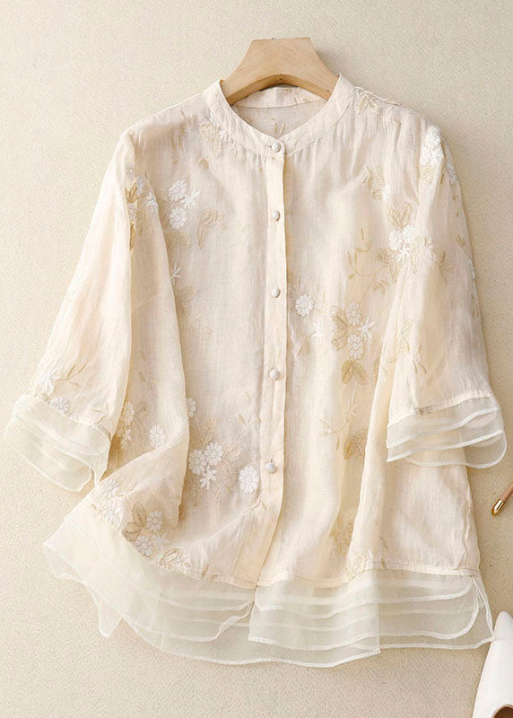 Sarah Embroidered Cotton-Linen Blouse