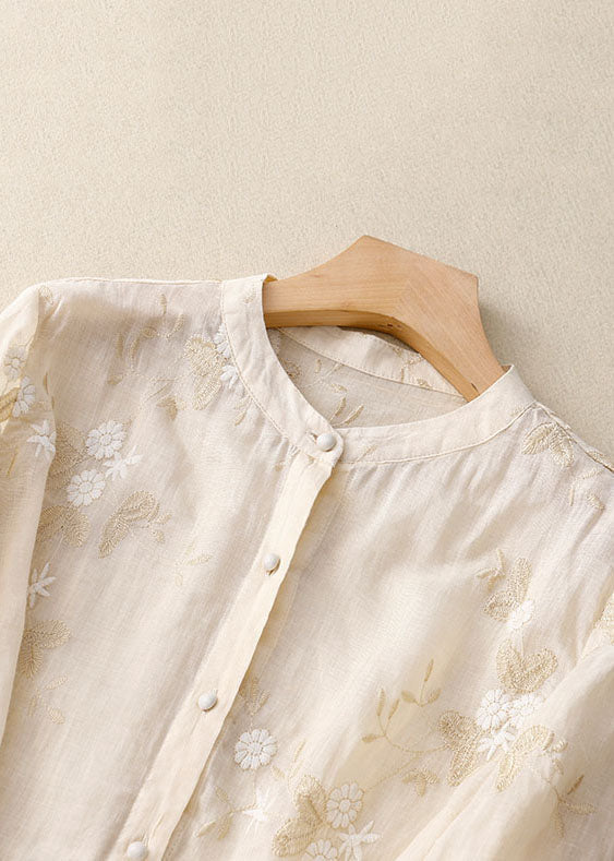 Sarah Embroidered Cotton-Linen Blouse