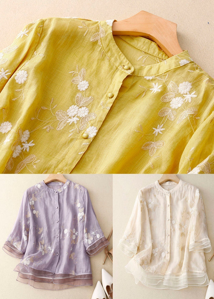 Sarah Embroidered Cotton-Linen Blouse