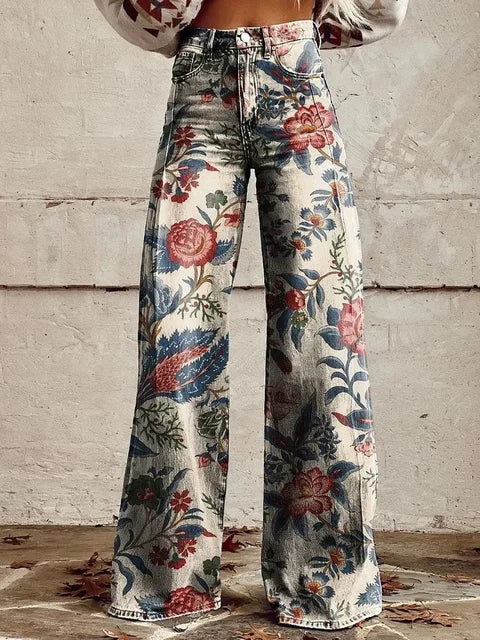 Kara Casual Vintage Print Wide-leg Pants