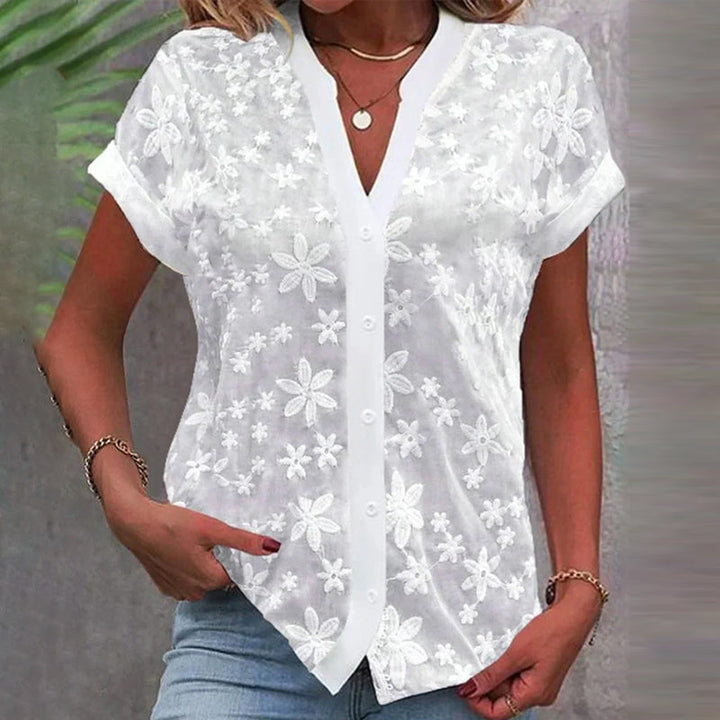 Rita Blouse with short sleeves and V-neck