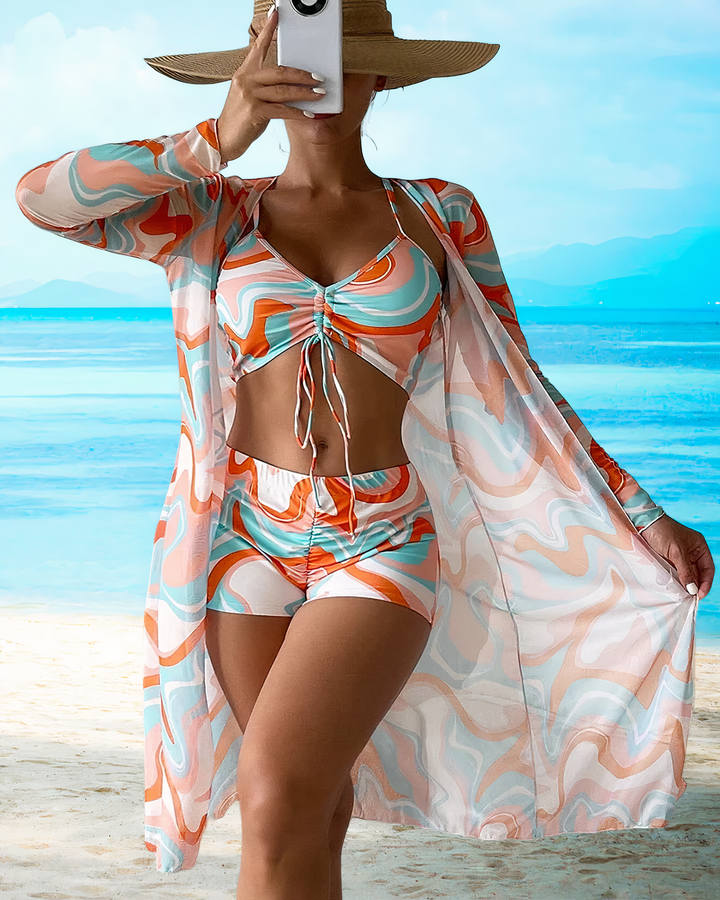 Hawaii High-Waist Bikini Set with Cover-Up