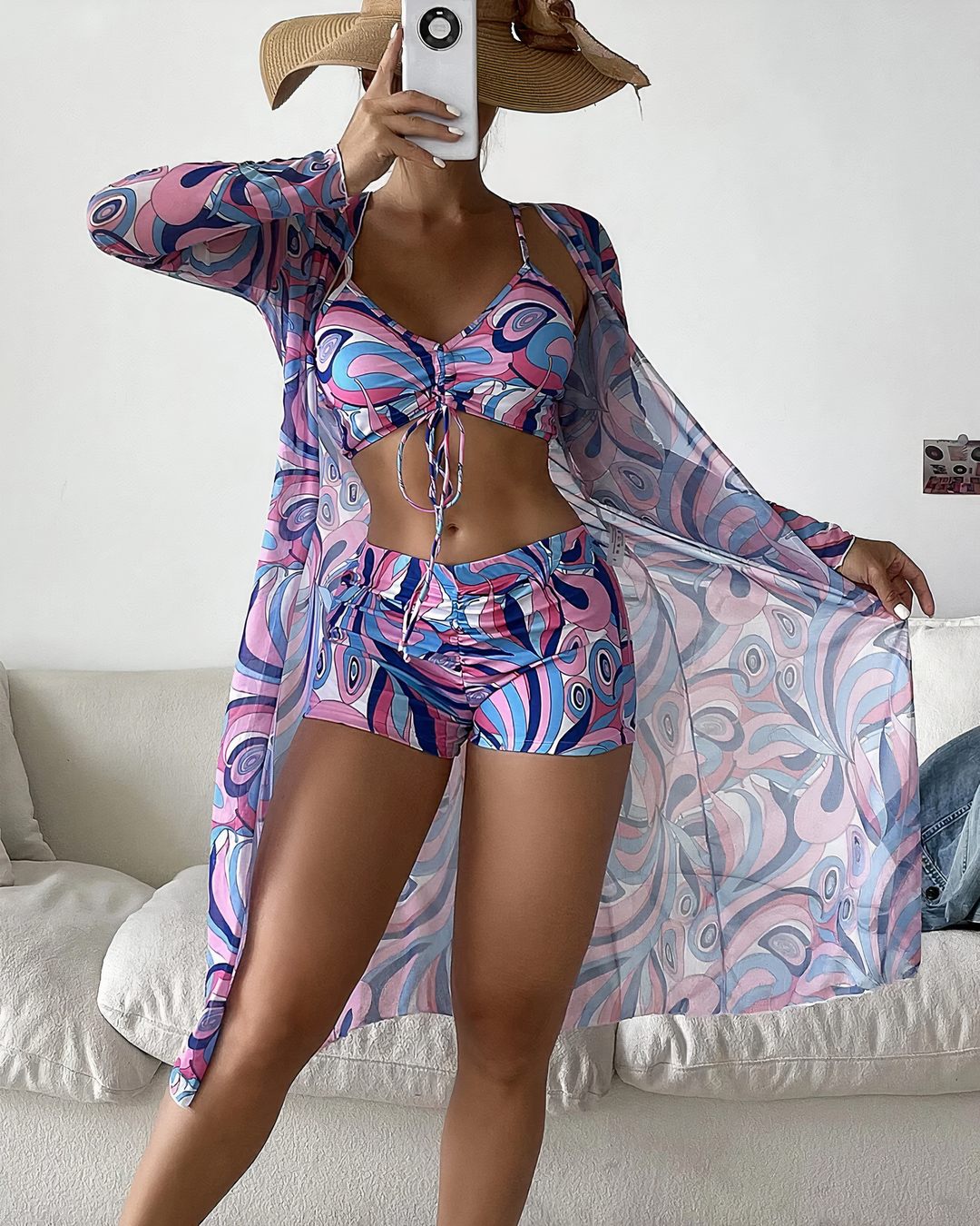 Hawaii High-Waist Bikini Set with Cover-Up
