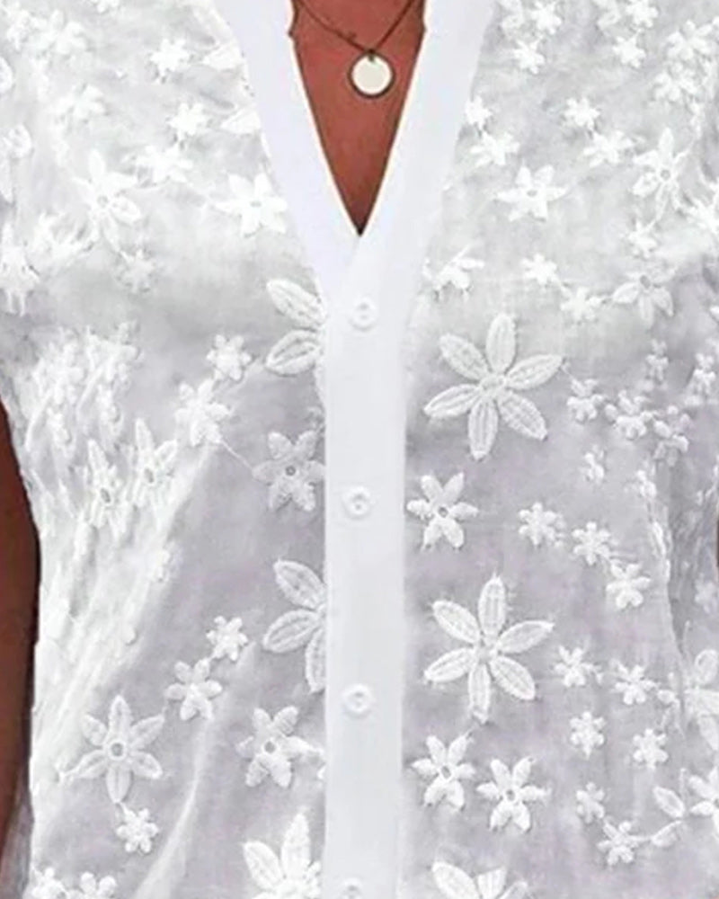 Rita Blouse with short sleeves and V-neck