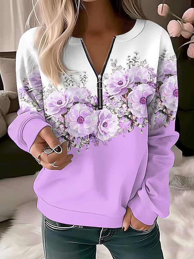 Alysée  Floral Zip-up Sweater