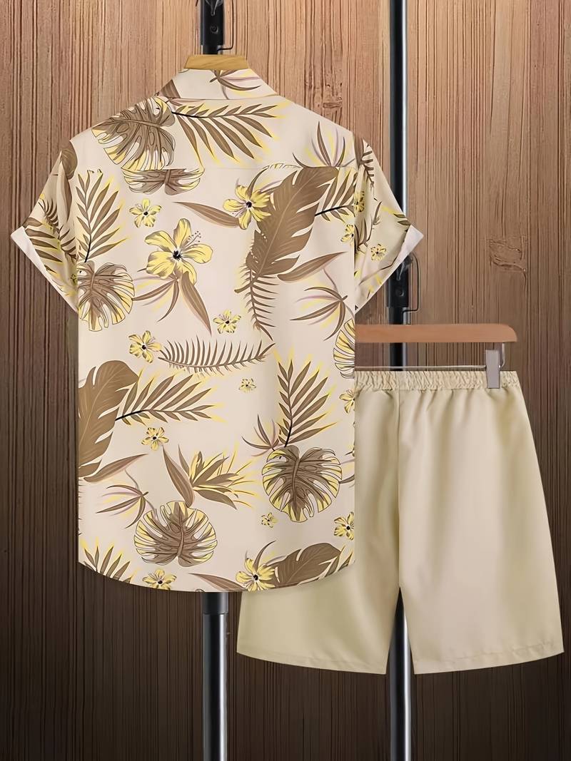 Enrico Trendy Floral Print 2-Piece Polo Shirt Set