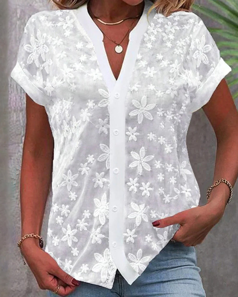 Rita Blouse with short sleeves and V-neck