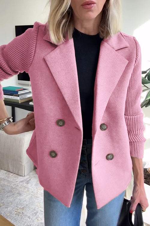 Amanda Button patchwork sleeves casual coat