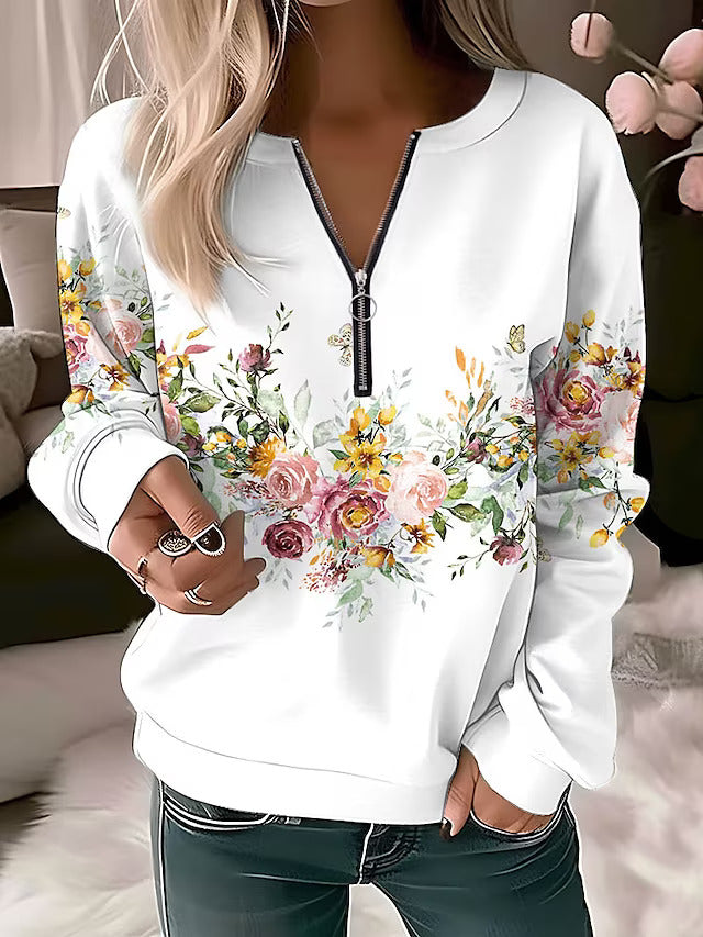 Alysée  Floral Zip-up Sweater