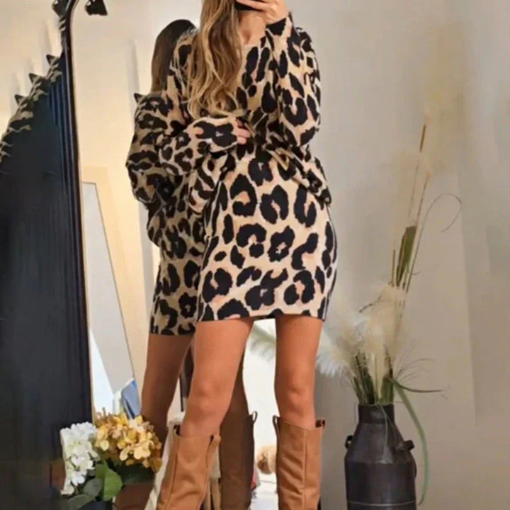 Elira Round Neck Leopard Print Mini Dress