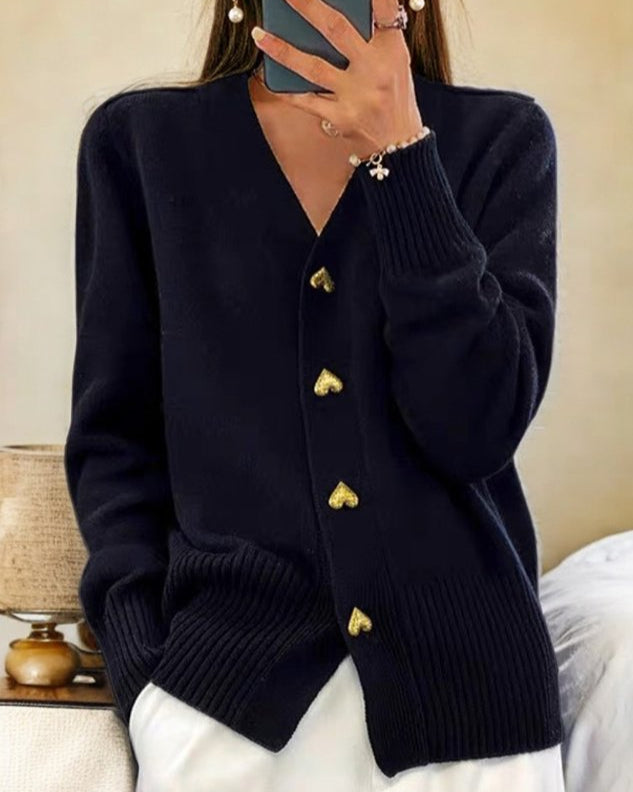 Adelina Elegant Heart Button Cardigan