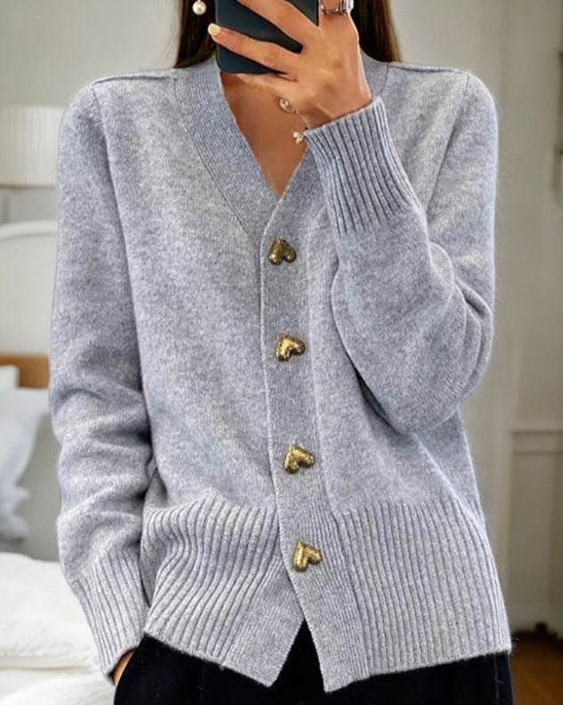 Adelina Elegant Heart Button Cardigan