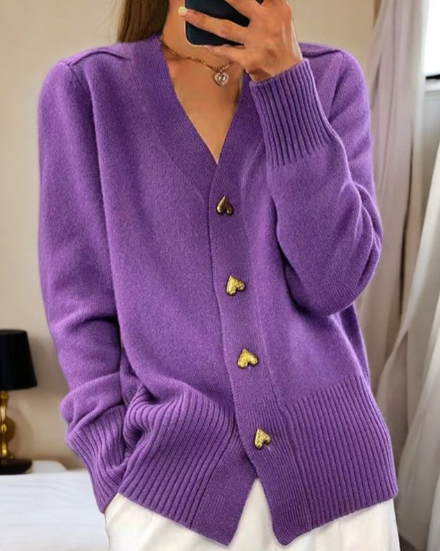 Adelina Elegant Heart Button Cardigan