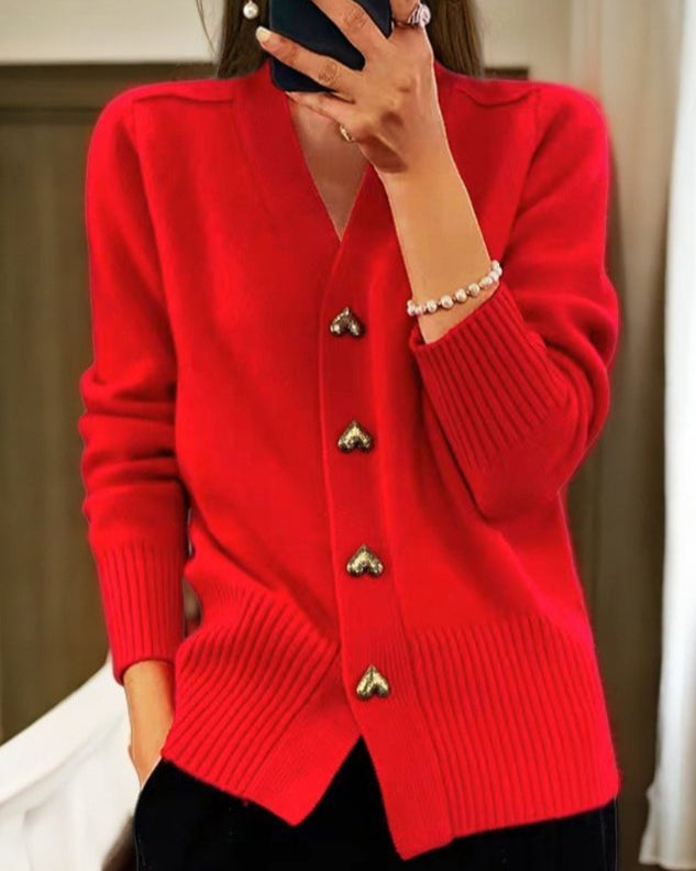Adelina Elegant Heart Button Cardigan
