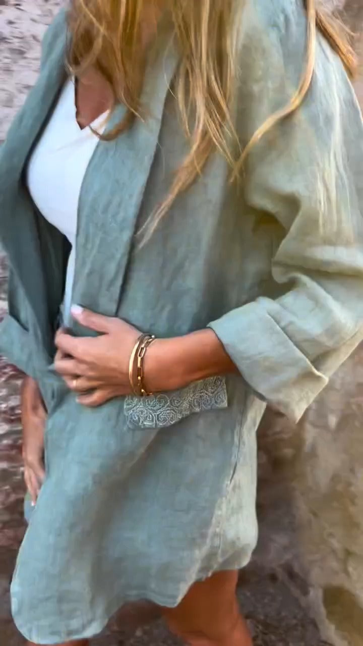 Malena Cotton And Linen Open Front Blouse