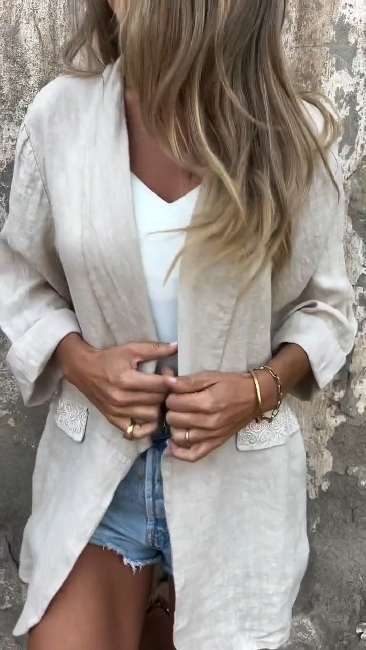 Malena Cotton And Linen Open Front Blouse