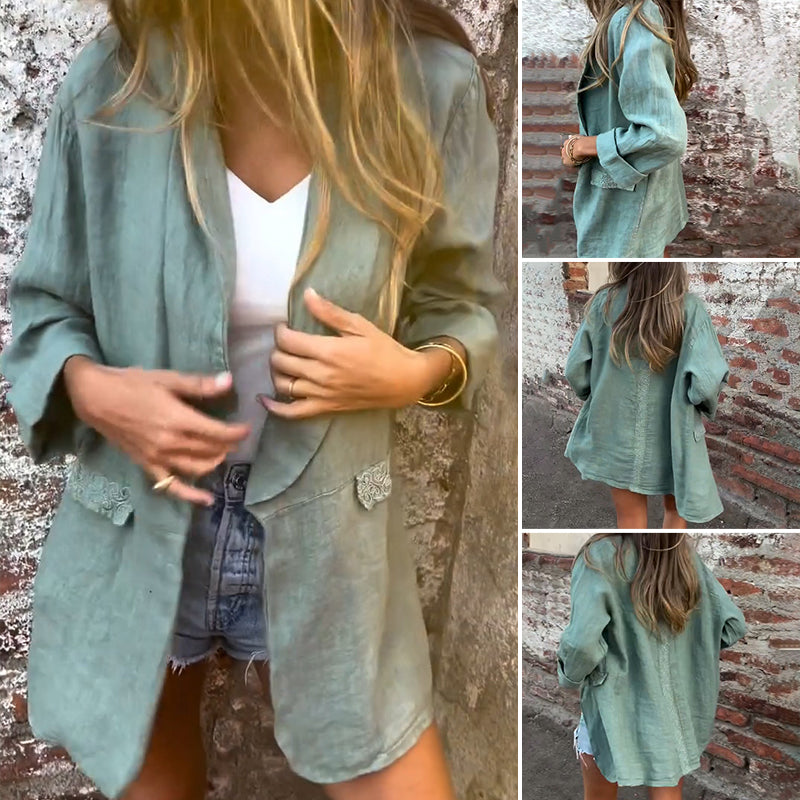 Malena Cotton And Linen Open Front Blouse