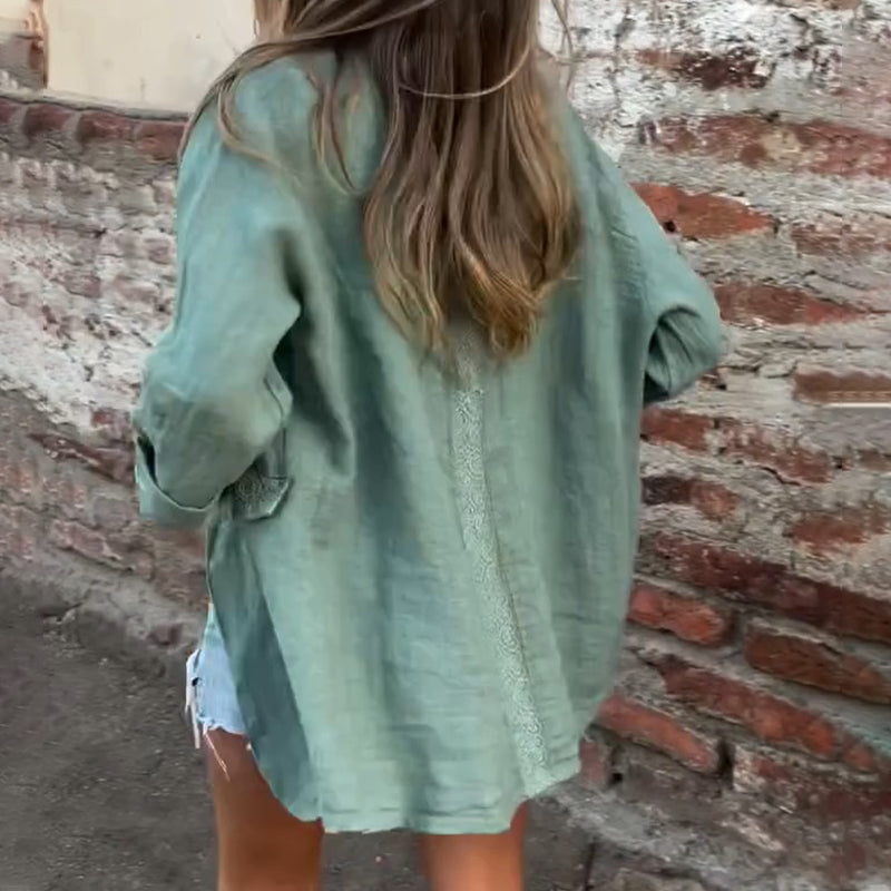 Malena Cotton And Linen Open Front Blouse