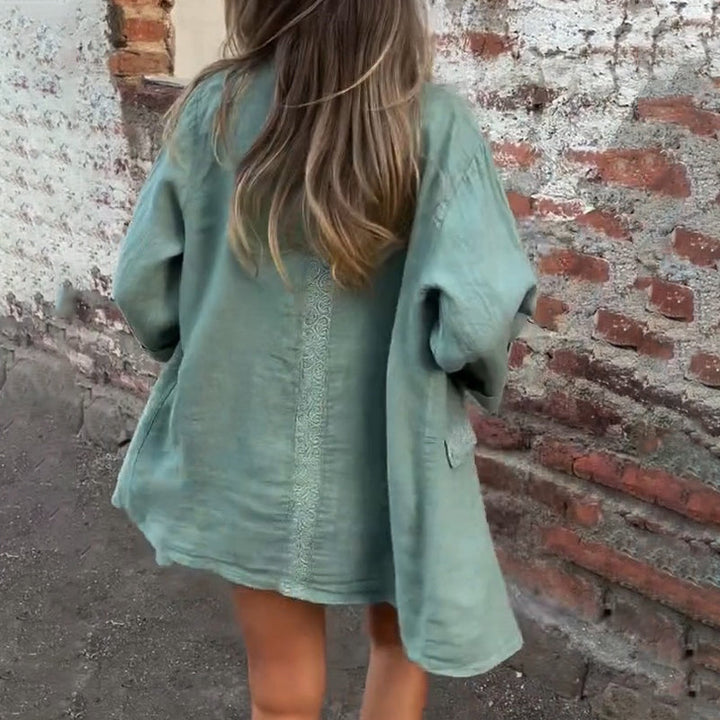 Malena Cotton And Linen Open Front Blouse