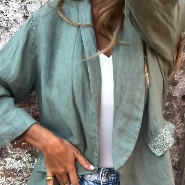 Malena Cotton And Linen Open Front Blouse