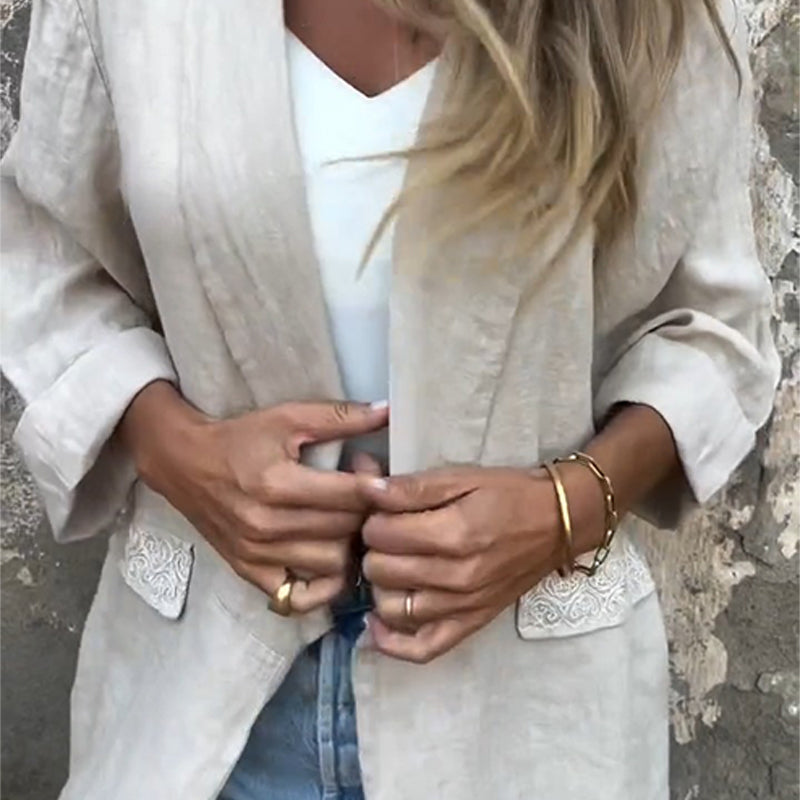 Malena Cotton And Linen Open Front Blouse