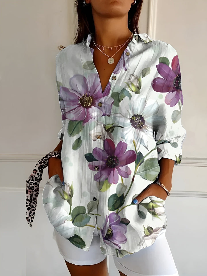 Violet Floral Breeze Button-Up Shirt