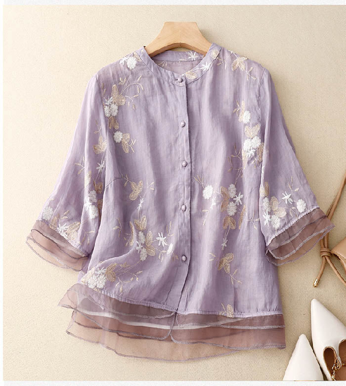 Sarah Embroidered Cotton-Linen Blouse