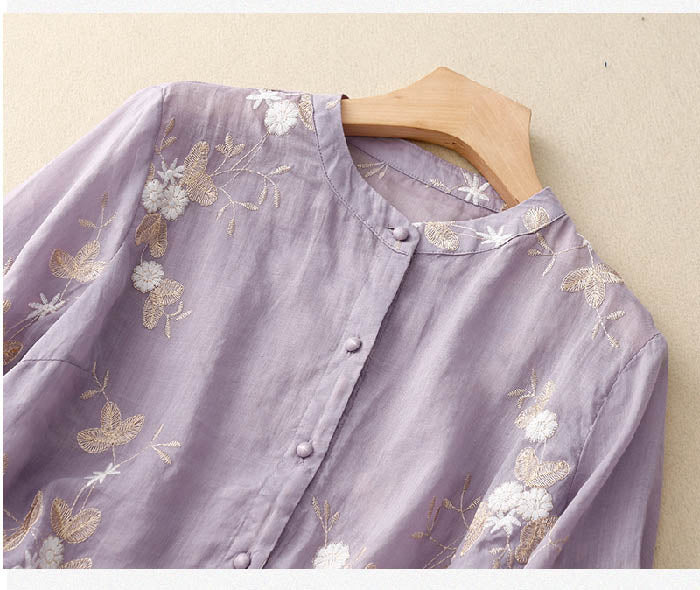 Sarah Embroidered Cotton-Linen Blouse